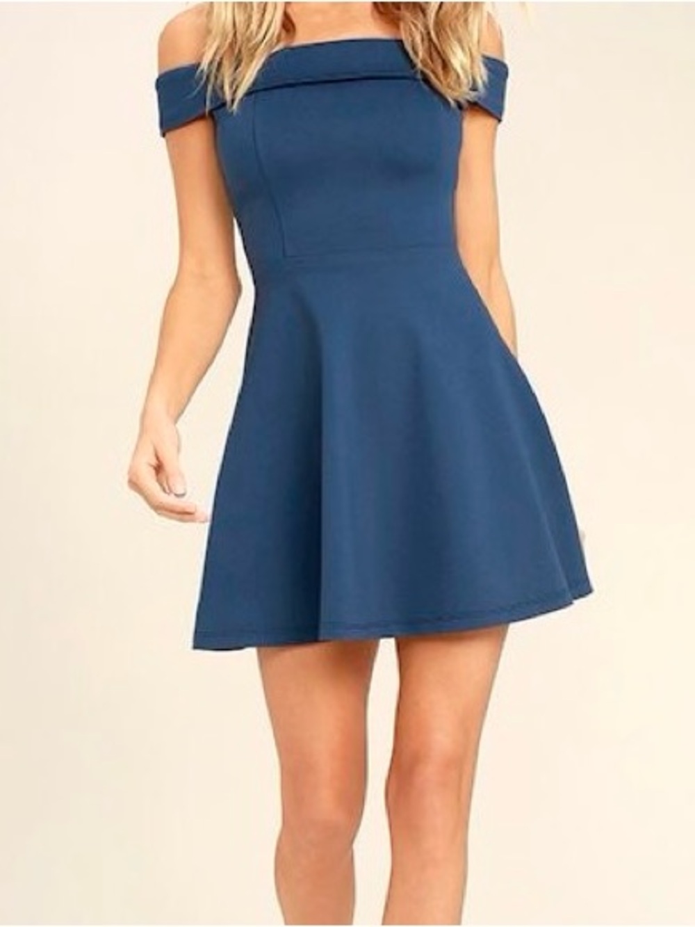 Lulu's Off-the-Shoulder Dark Blue Fit & Flare Dress